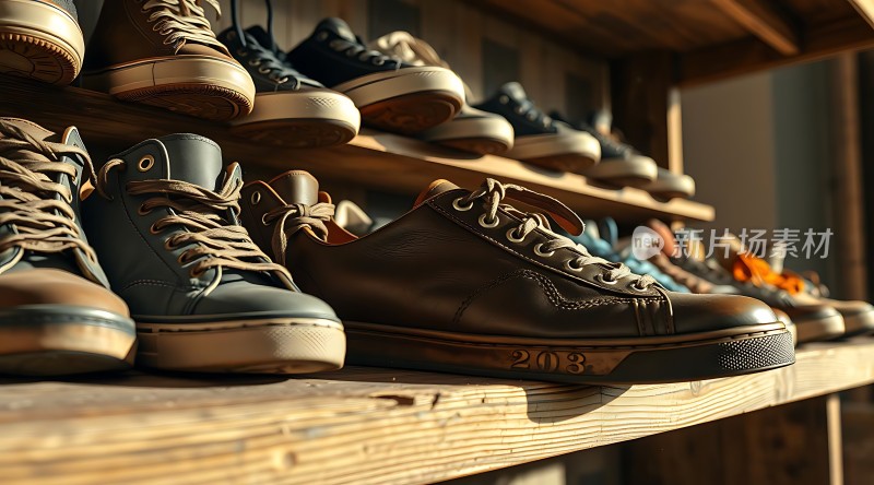 阳光下的复古皮鞋展示
