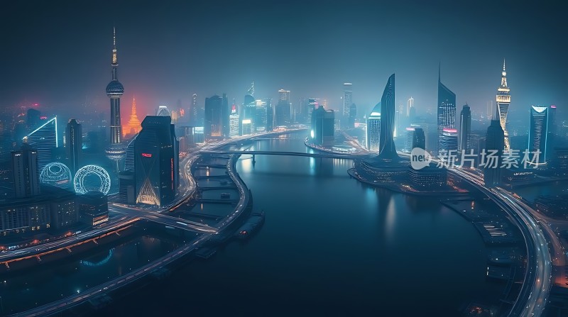 上海夜景黄浦江畔灯火辉煌