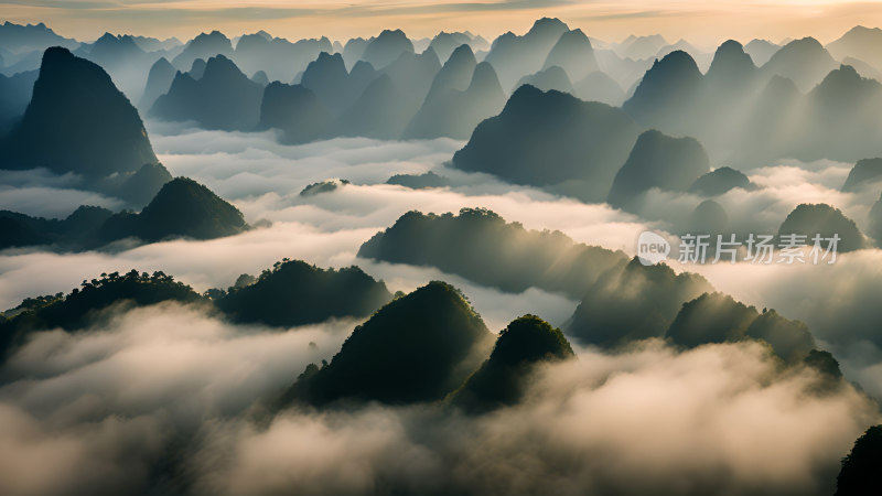 桂林山水照片山峰云海群山云雾缭绕自然风景