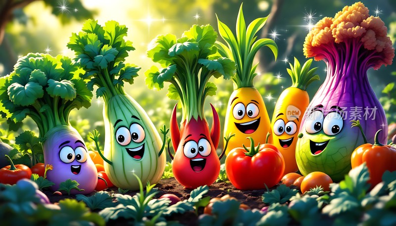 蔬菜乐园色彩缤纷的卡通果蔬欢聚一堂！