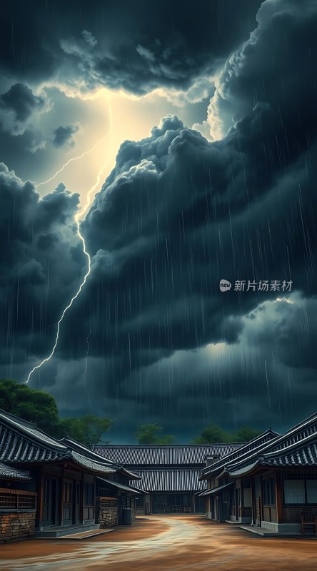 雷雨中的古村落