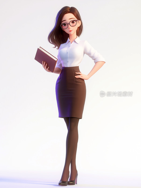 职场女性精英商务秘书3D卡通人物插画