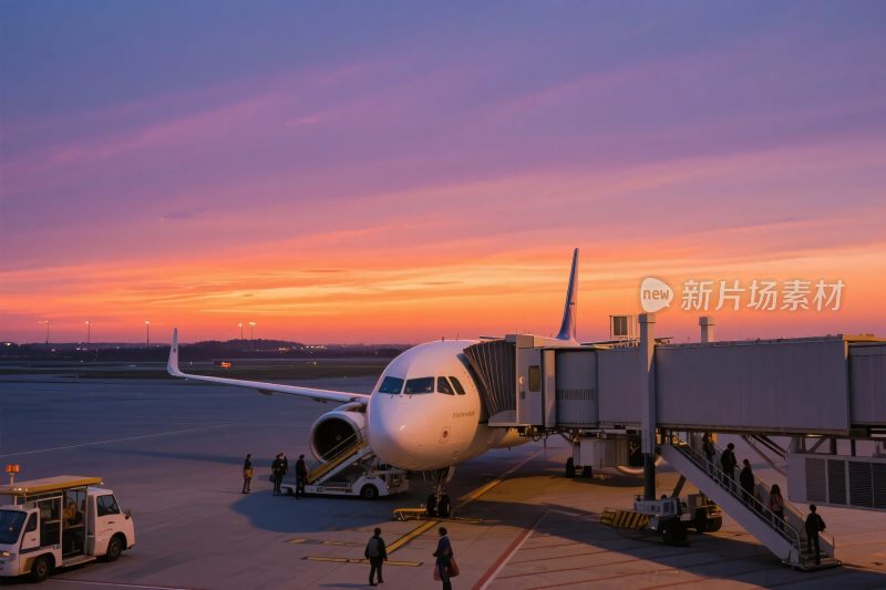 机场登机夕阳场景