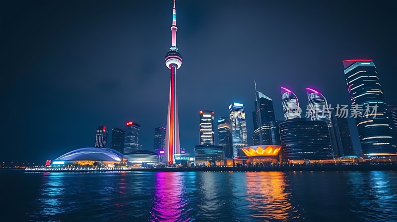 上海夜景东方明珠与陆家嘴金融区灯光璀璨