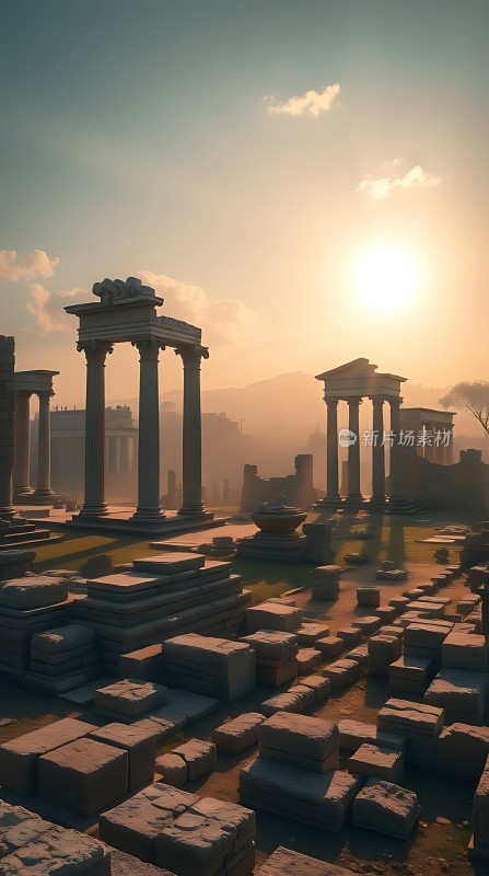 古建筑遗迹日落