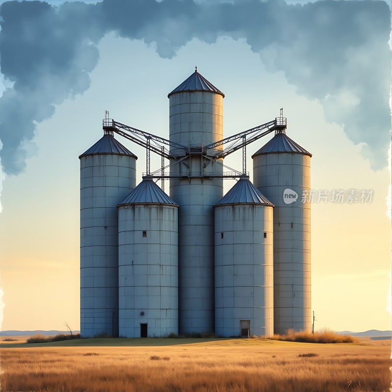 金色麦田中的粮仓