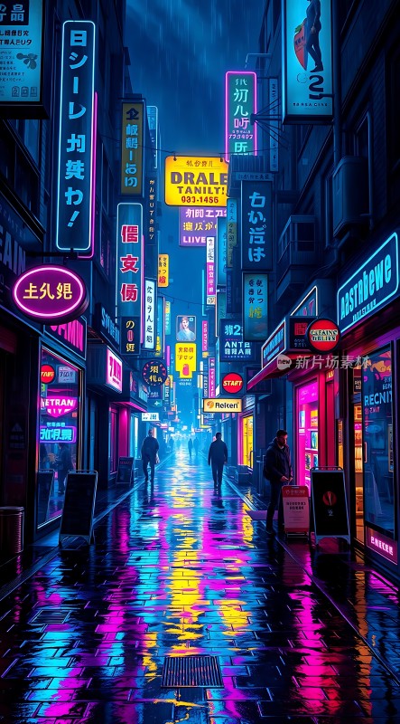 霓虹灯下的繁华街道