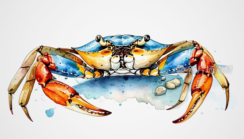 海滩螃蟹水彩画