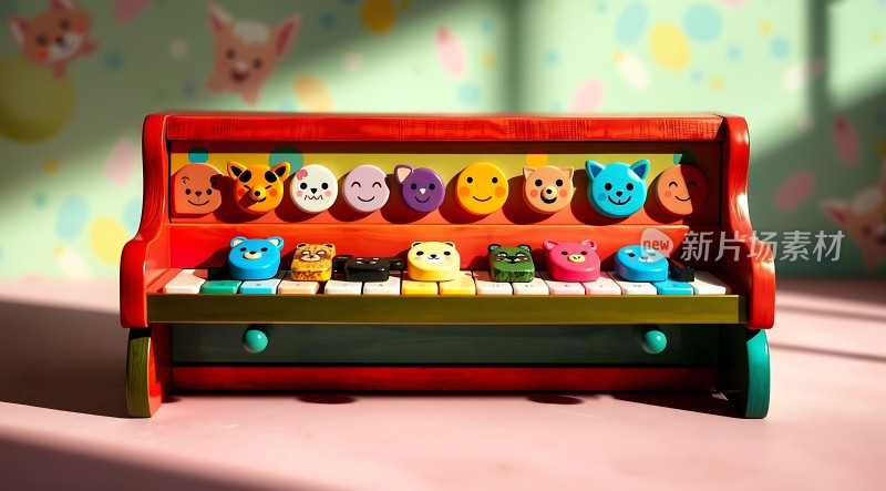 彩色钢琴上的可爱卡通形象