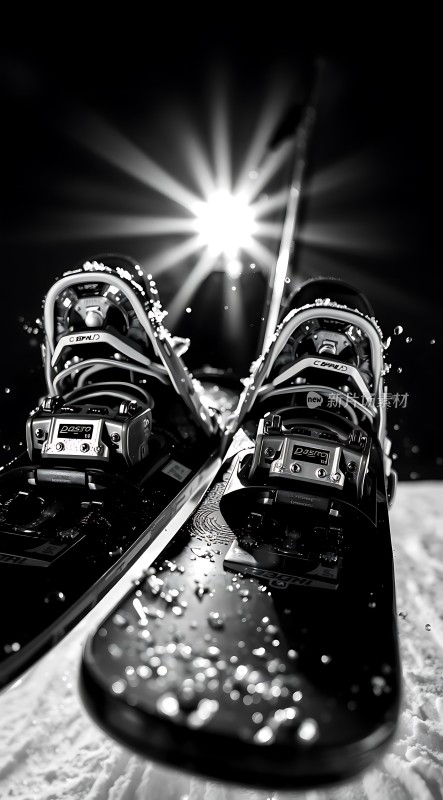 雪地上的滑雪板与阳光