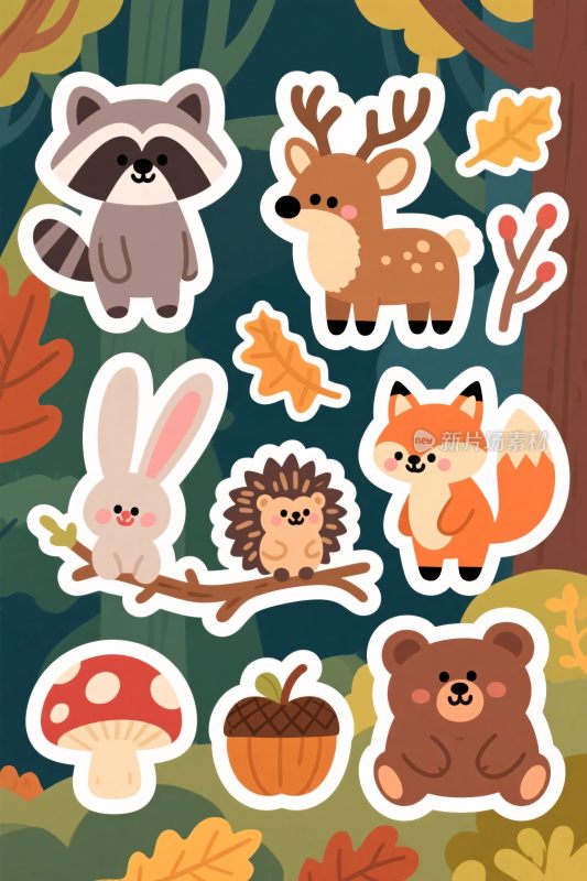 森林卡通动物贴纸