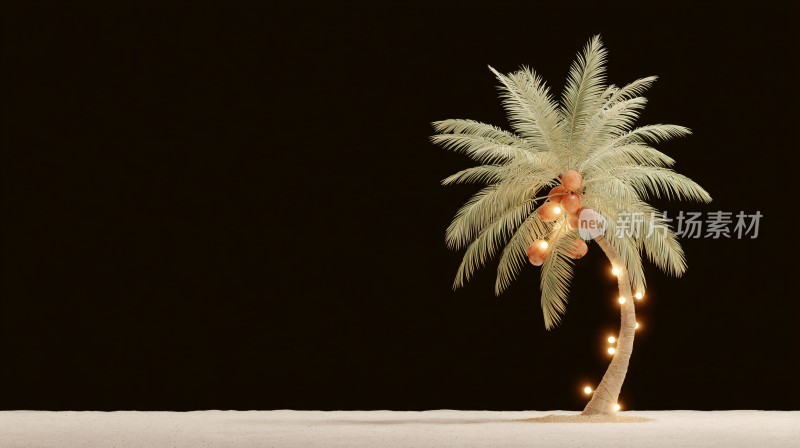 装饰有灯串的弯曲棕榈树