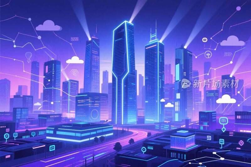 未来都市霓虹插画