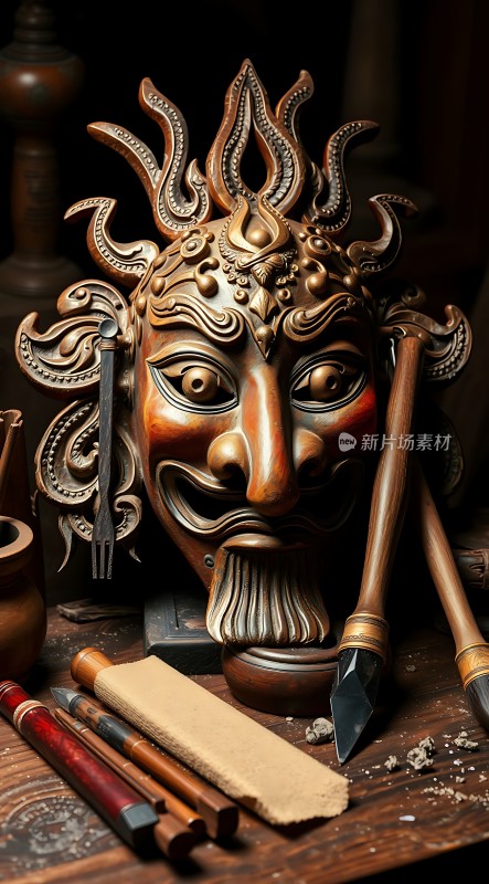 面具艺术雕刻与工具的结合