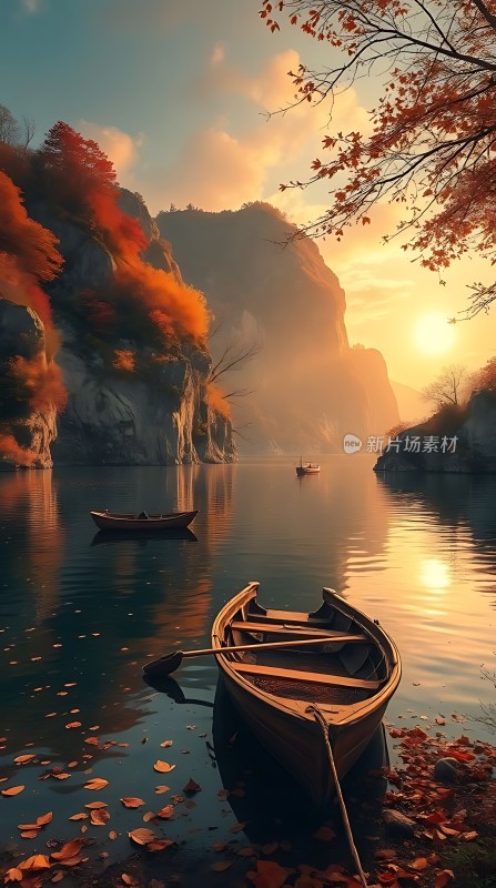 秋日湖畔静谧时光