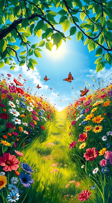 阳光花径蝶舞翩翩