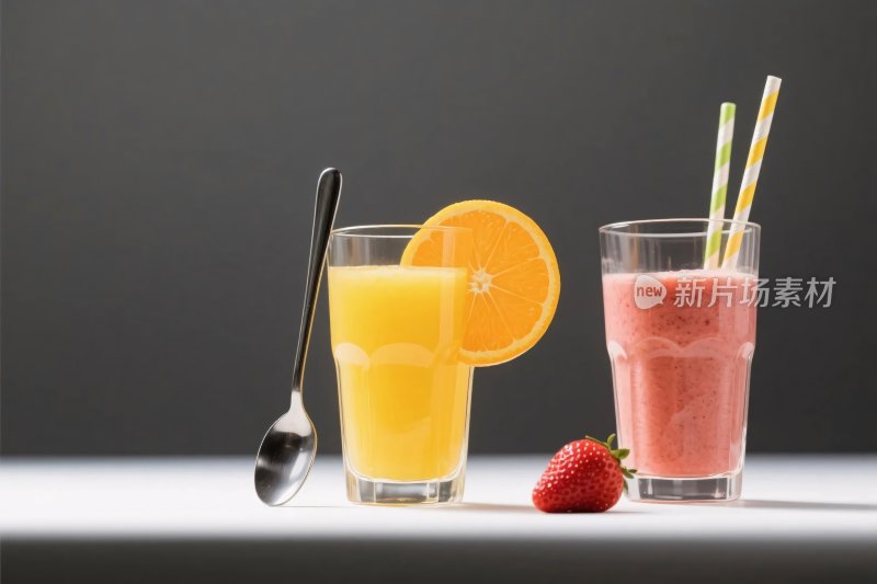 两杯果蔬饮品展示