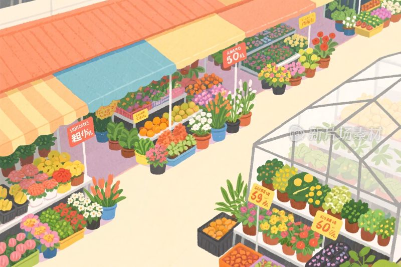 农贸市场花卉蔬果插画