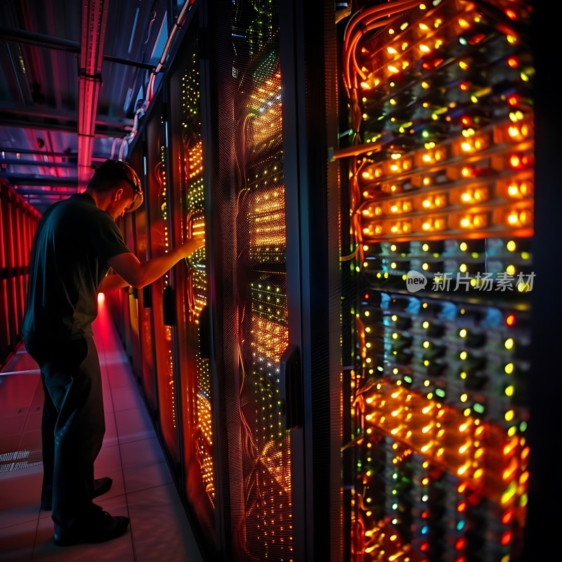 数据中心里的工程师检查服务器设备