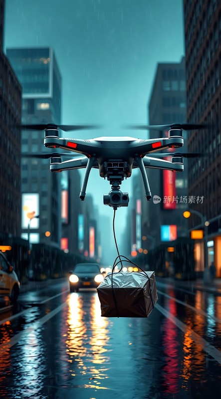 无人机雨夜配送包裹