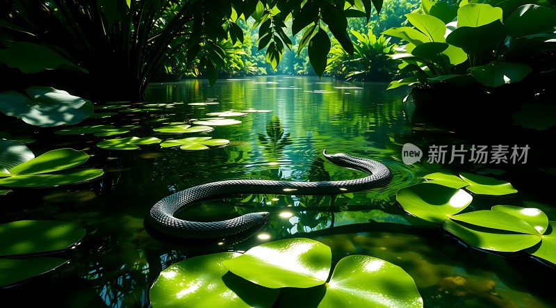 **绿意盎然蛇影荷香**