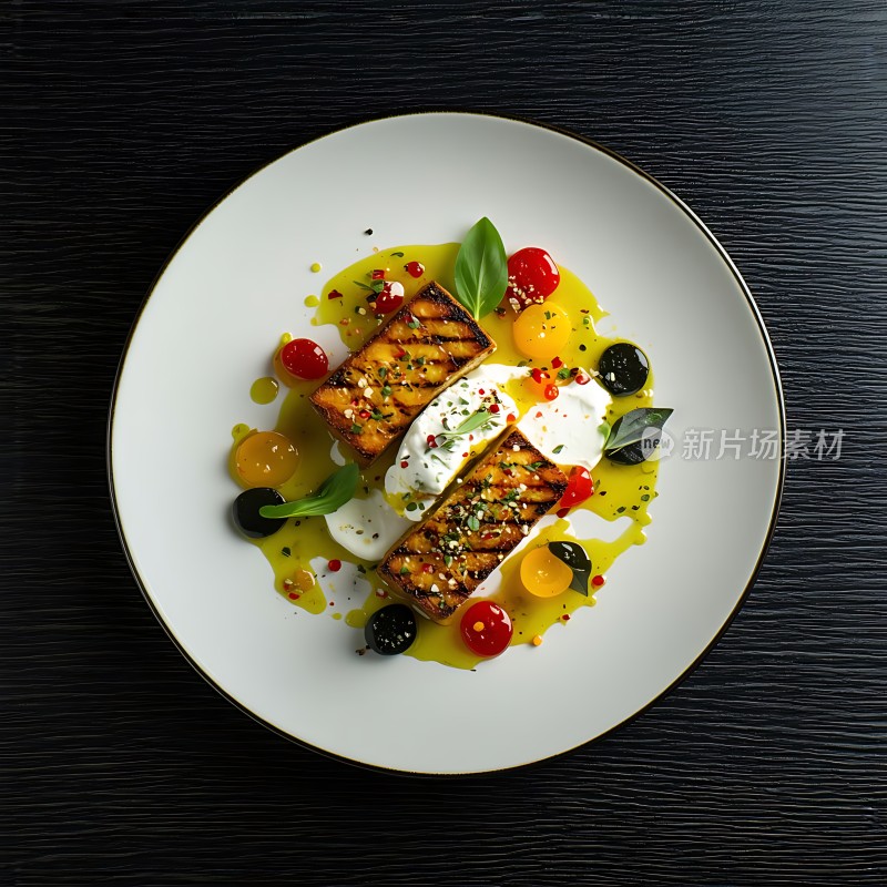 美味烤鱼配新鲜蔬菜