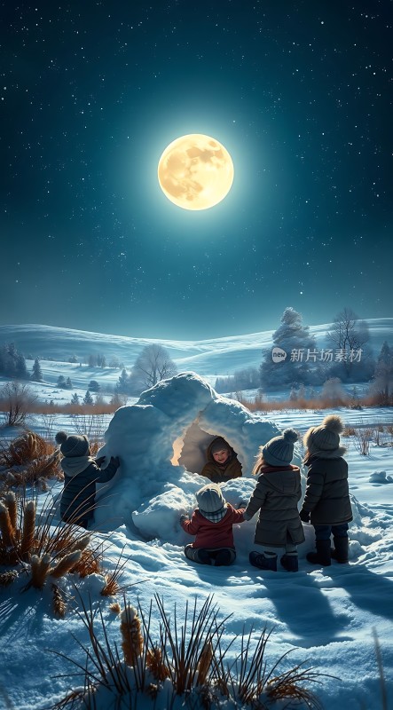 雪夜 children 玩雪