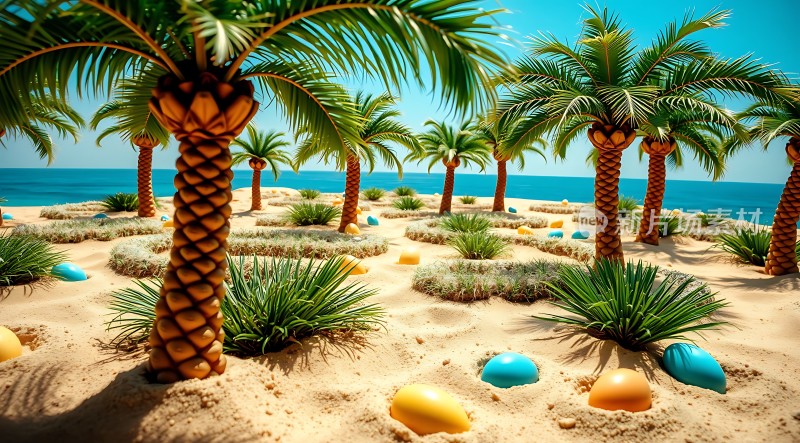 阳光下的热带风情海滩