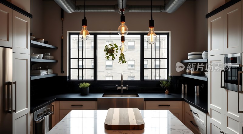 现代厨房设计简约风格自然光线充足