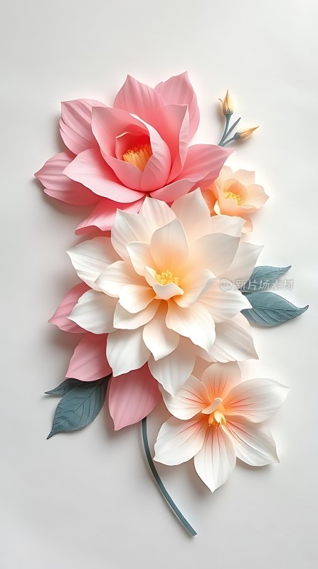 粉白相间花朵绽放绿叶点缀其中