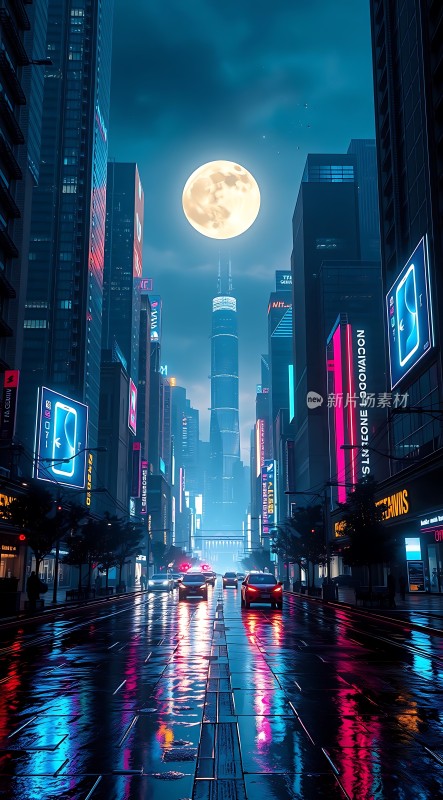 霓虹灯下的未来都市之夜