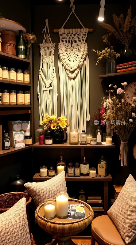 温馨角落手工艺品与蜡烛营造宁静氛围