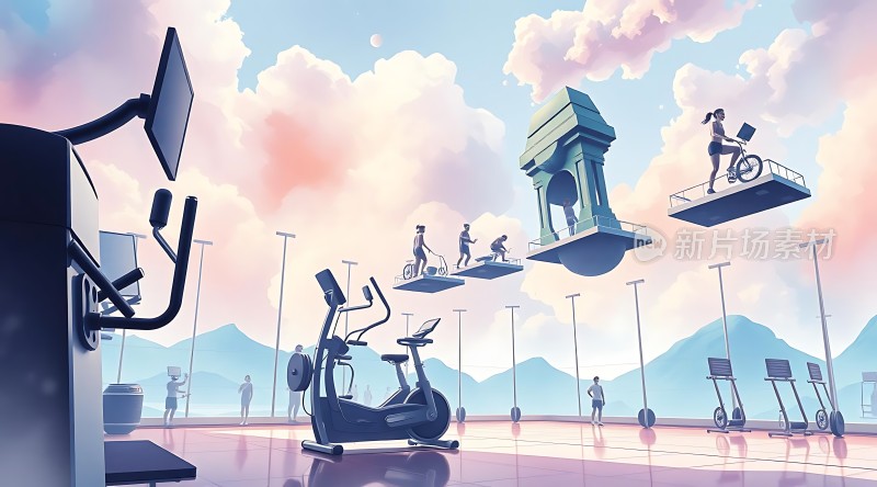 健身器材与奇幻天空的结合