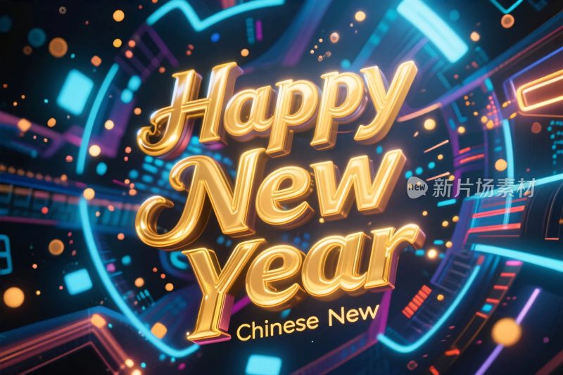 新年快乐霓虹文字