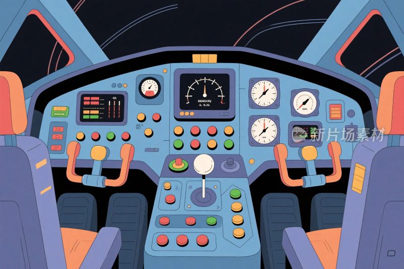 飞机驾驶舱内部插画