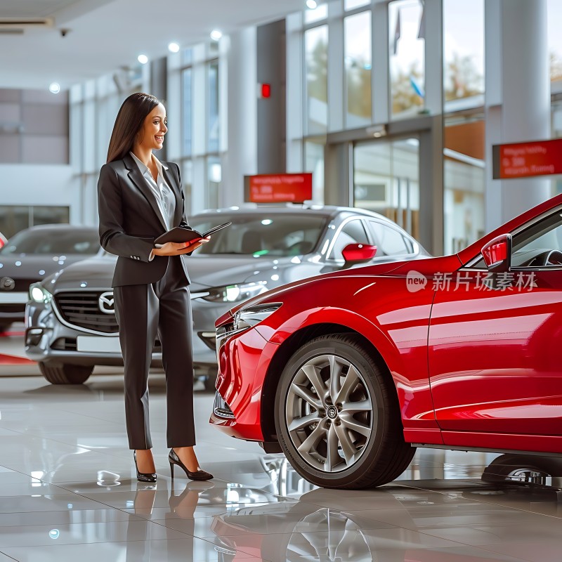 红车白墙女销售