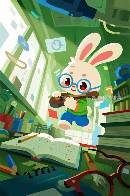 卡通兔子看书