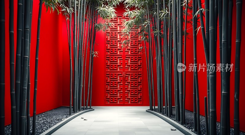 竹影婆娑映红墙