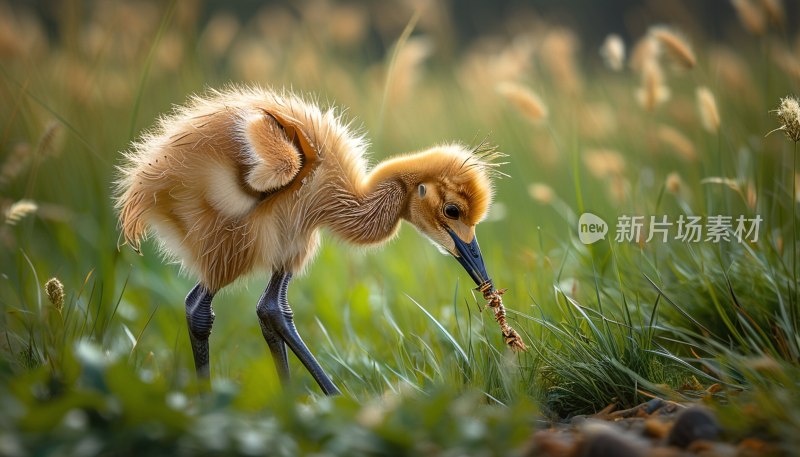 沙丘鹤幼鸟觅食