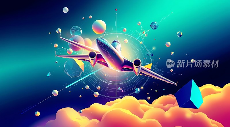新片场素材飞机穿越多彩时空