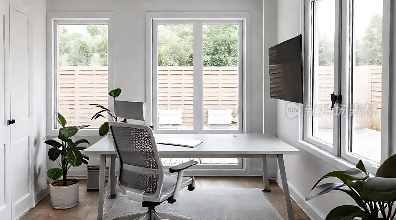 现代简约办公室绿植环绕自然光线充足