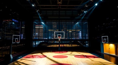 新片场素材城市夜景下的篮球场