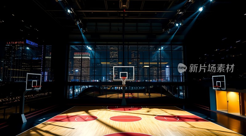 新片场素材城市夜景下的篮球场