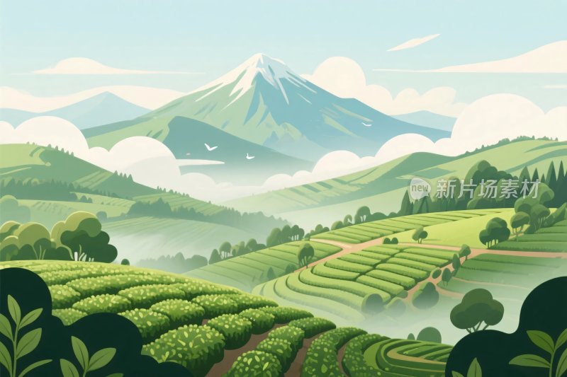 田园山水风景插画
