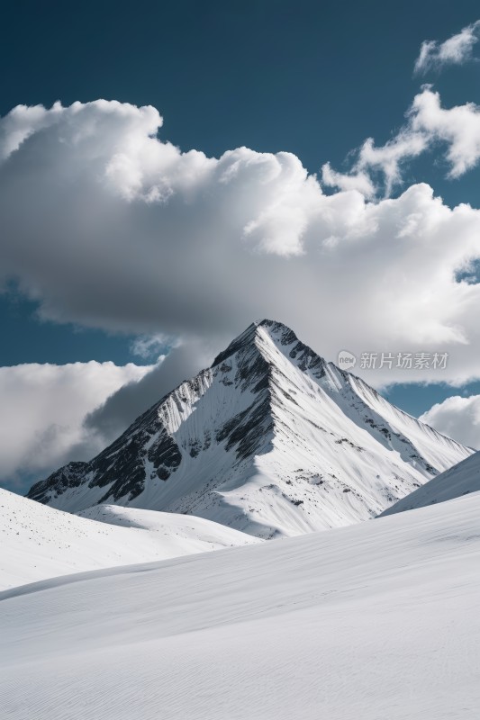 滑雪者正在蓝天雪山上滑雪高清图片