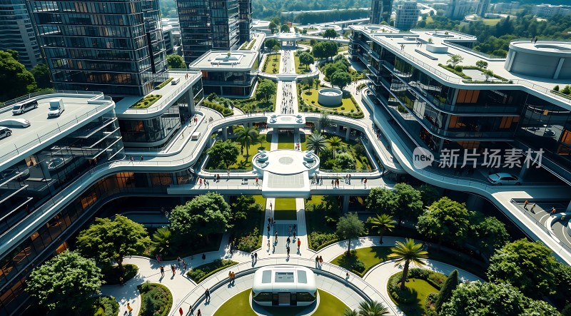 未来城市景观绿色生态与现代建筑融合