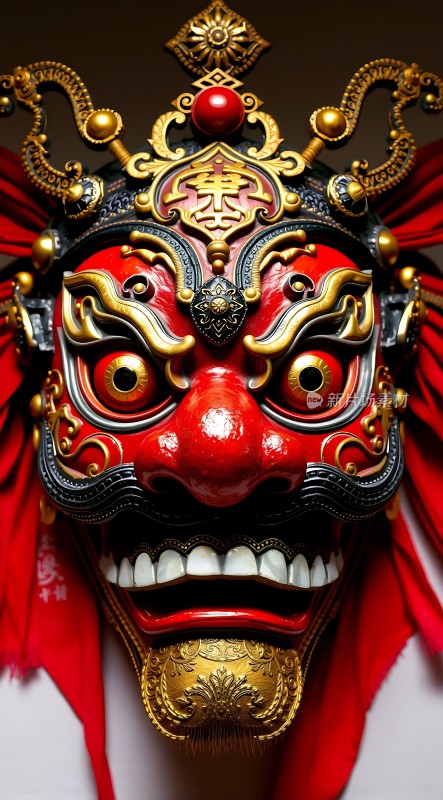 红色面具金饰点缀威武壮观