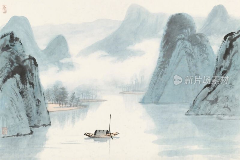 山水水墨山水国画