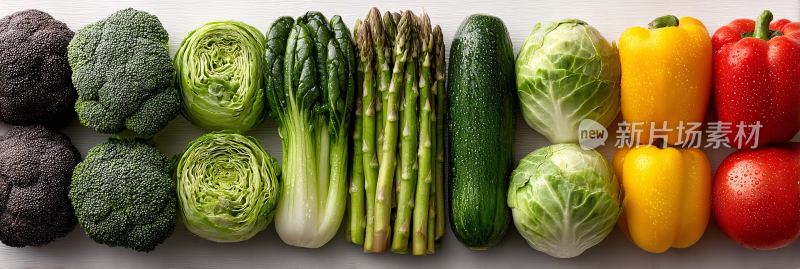 多种新鲜蔬菜整齐排列展示