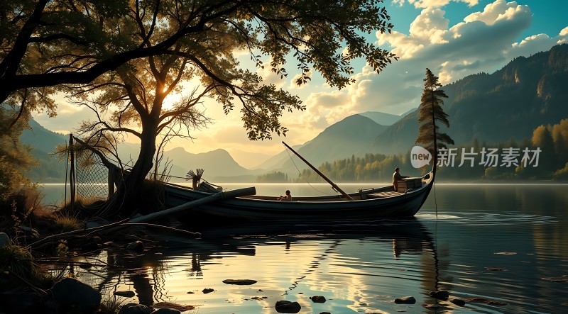 湖畔垂钓静谧时光